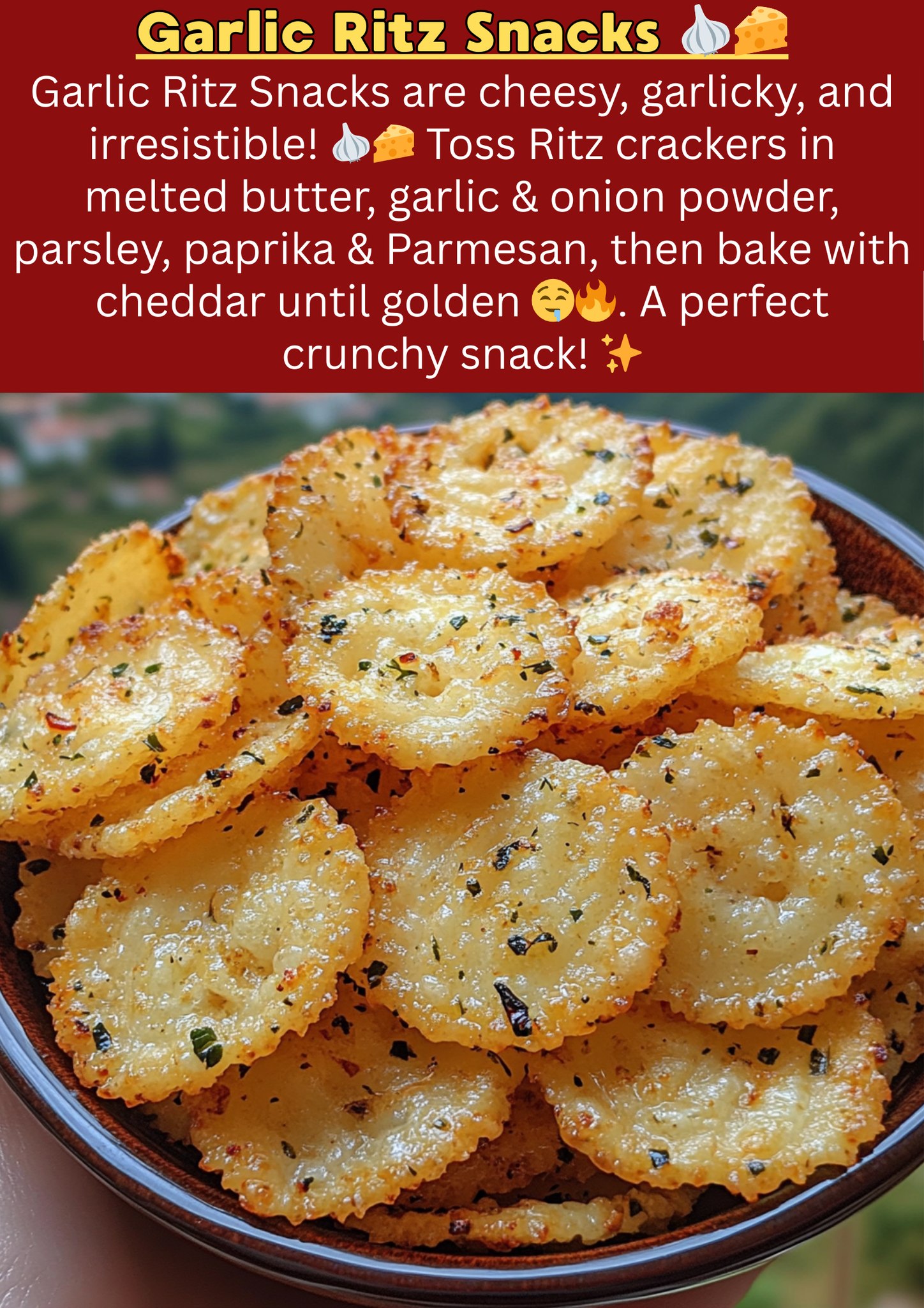 Lana - Garlic Ritz Snacks 🧄🧀 ingredients: - 1 (8 oz) box Ritz Bits ...