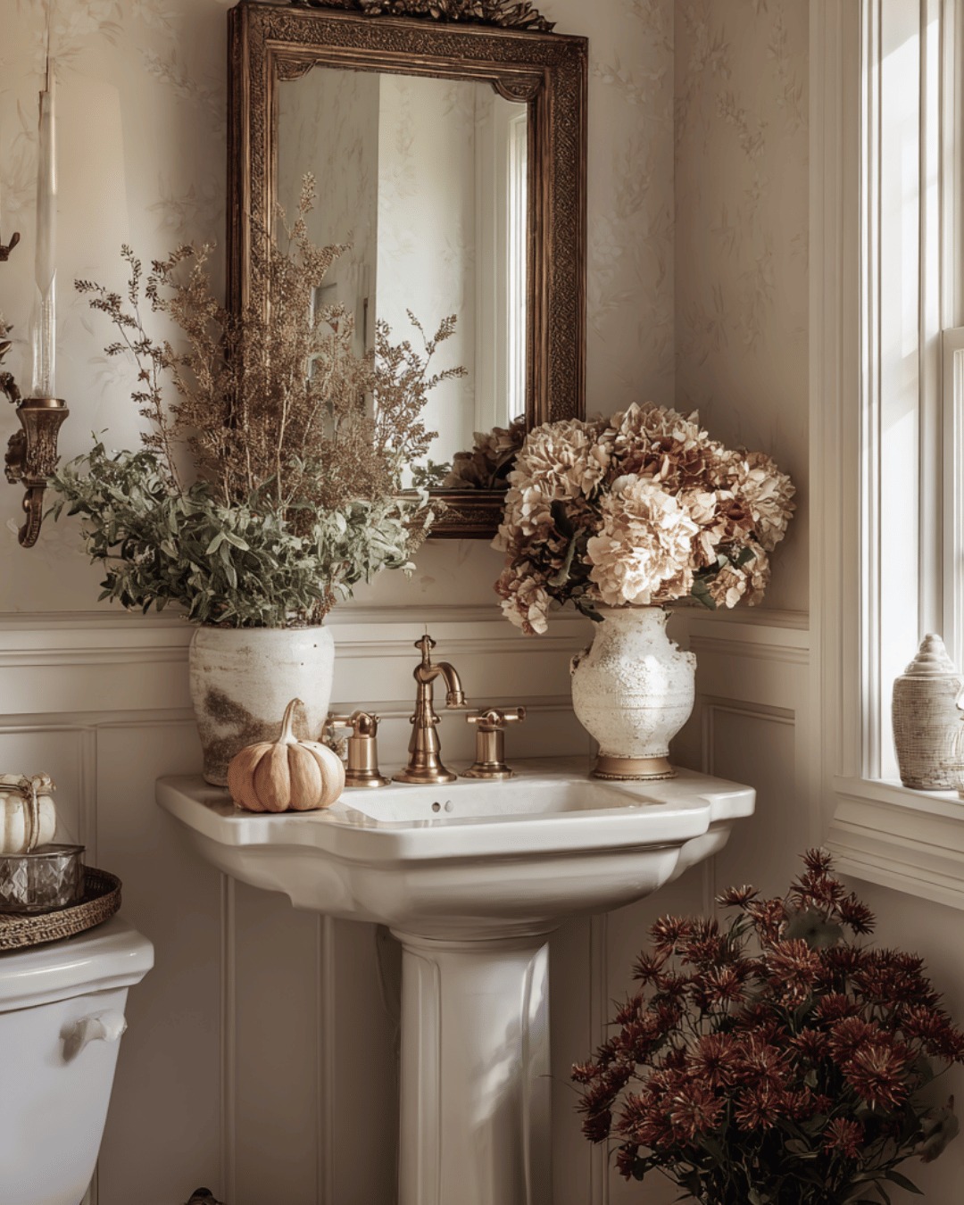 NikkiAnne - the powder room where ornate mirrors frame autumn's dried ...