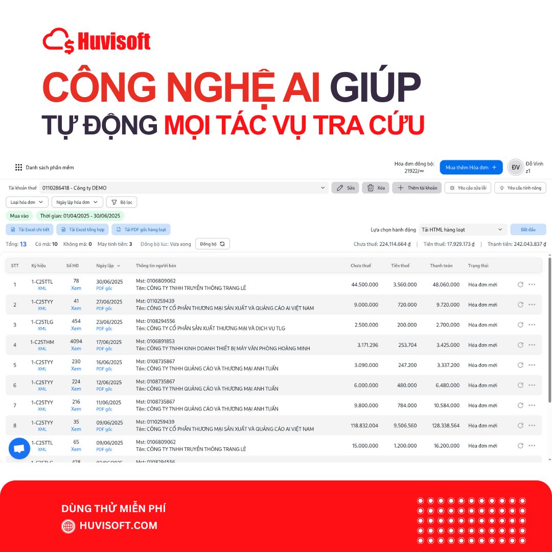 Phần mềm Tra cứu hóa đơn Huvisoft | Hanoi