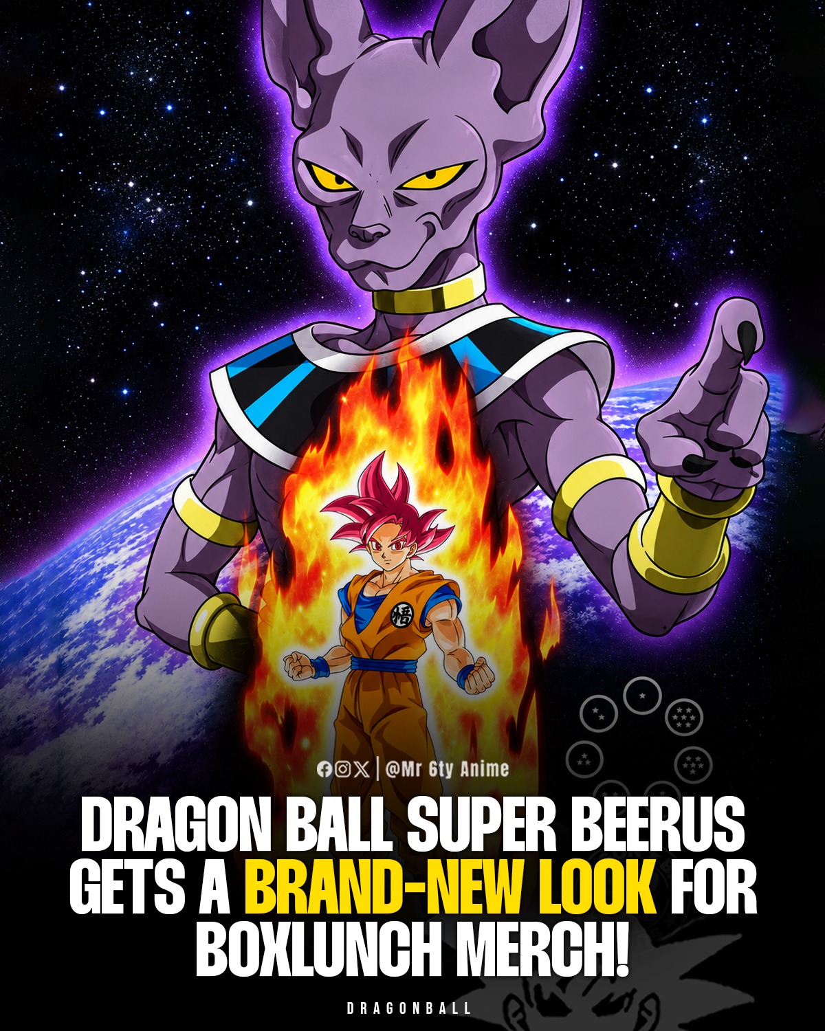 New Dragon Ball Super Beerus illustration for BoxLunch merchandise