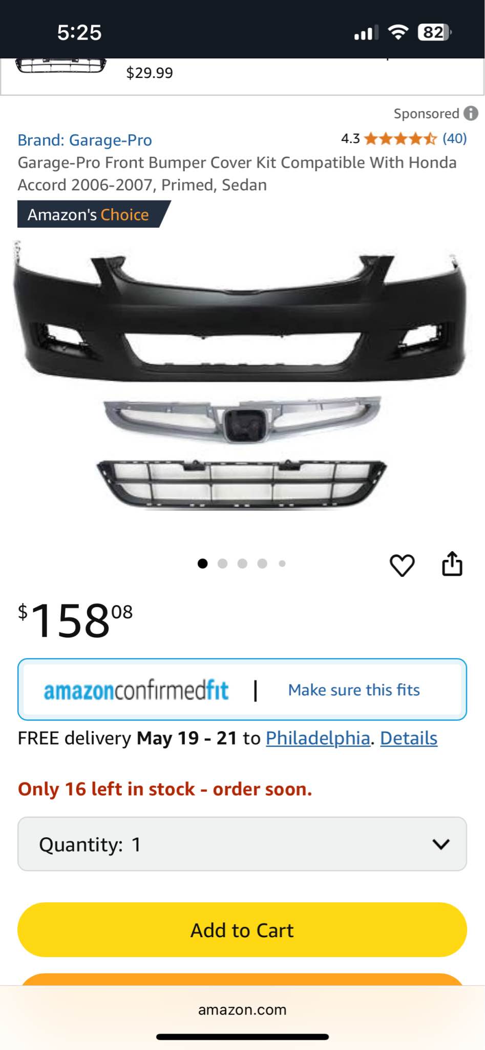 Suitable for Complete Front Bumper Cover Kit for 2006-2007