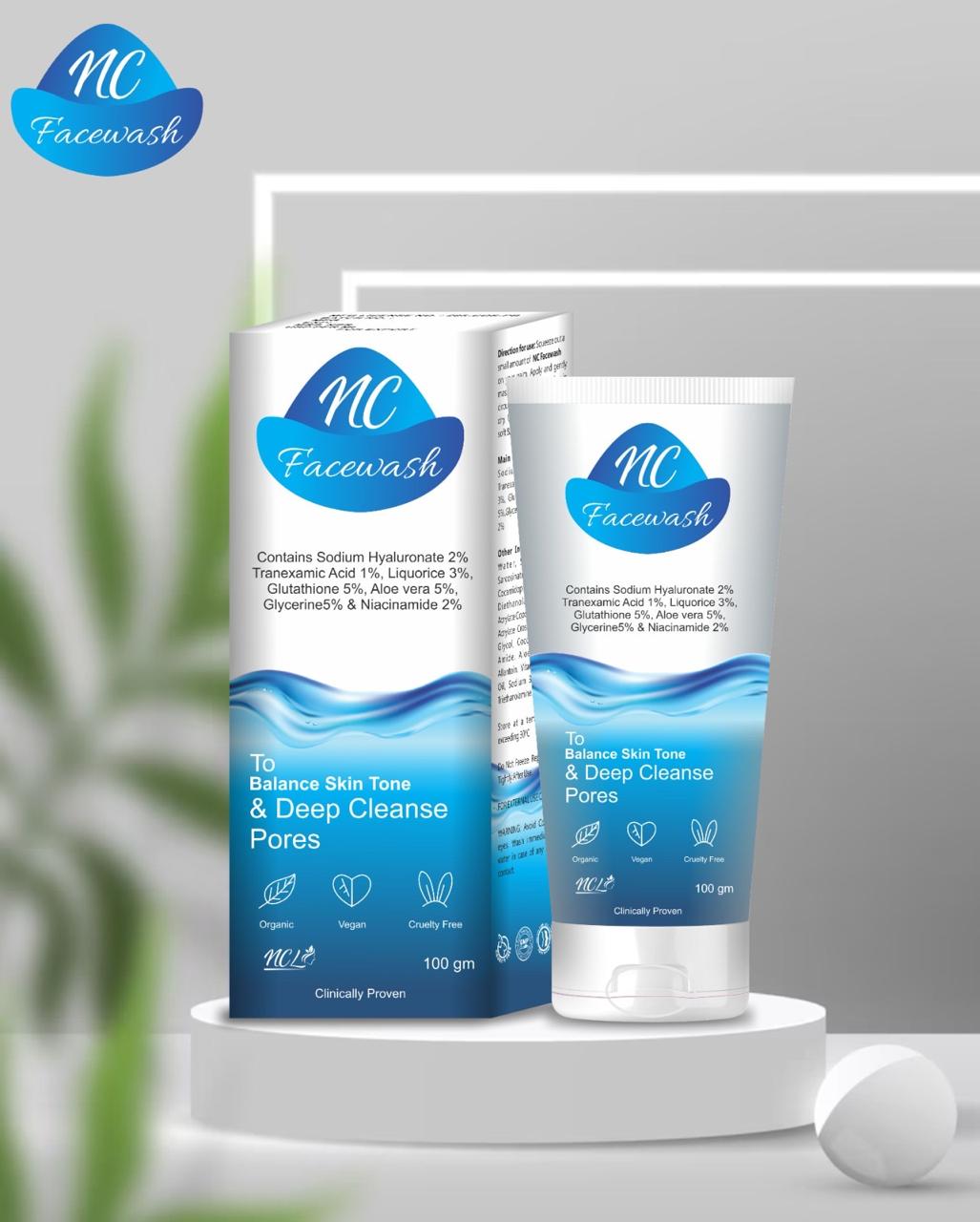 Nepal Cosmeceuticals Lab Derma (NCL) offers a comprehensive skincare line that includes specific products for cleansing, moisturizing, sun protection, and anti-aging, each formulated with targeted ingredients (p. 1). NC Facewash This is