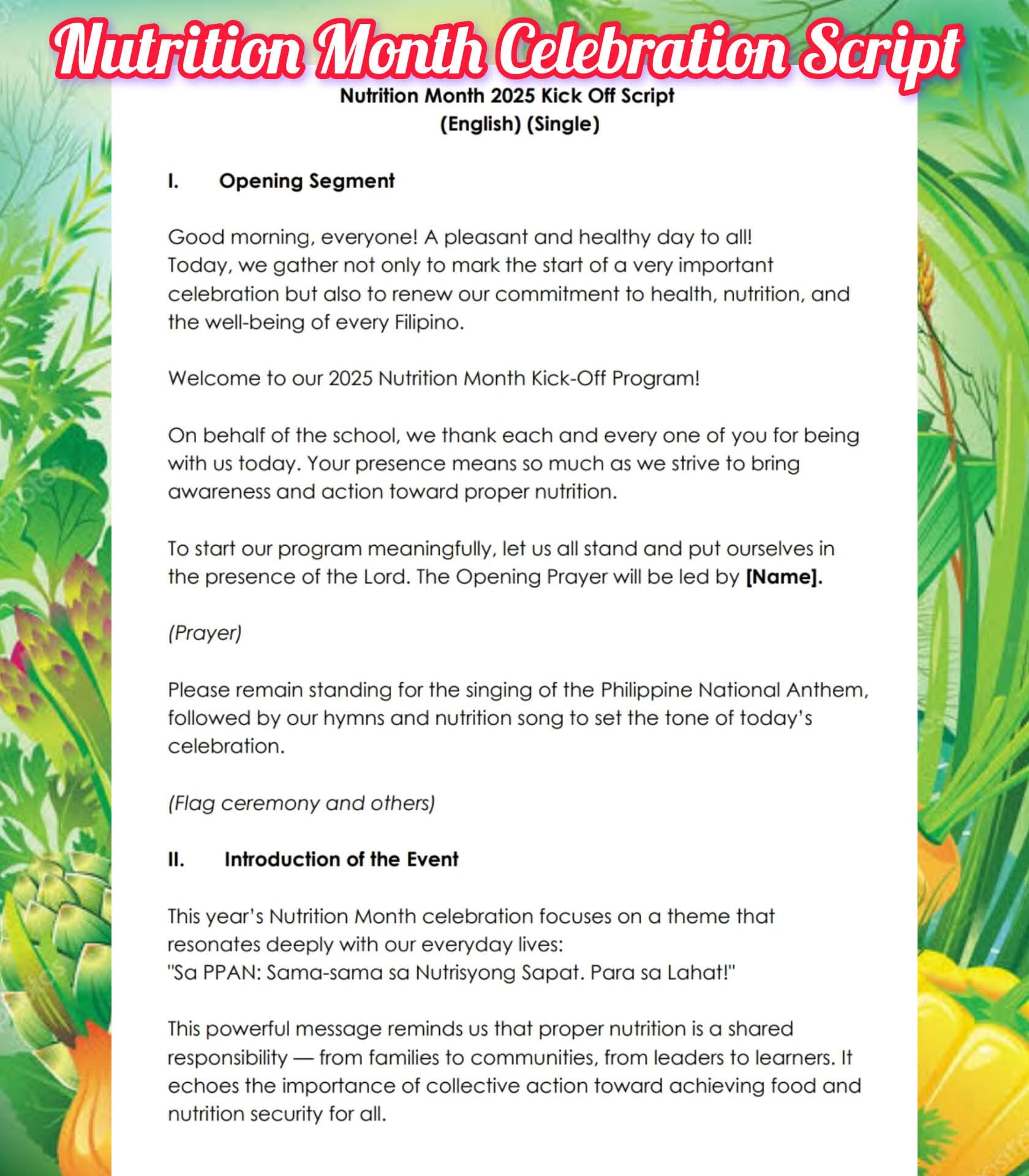 Kindergarten Teacher Ako | MC SCRIPT FOR NUTRITION MONTH 😍😍 | Facebook