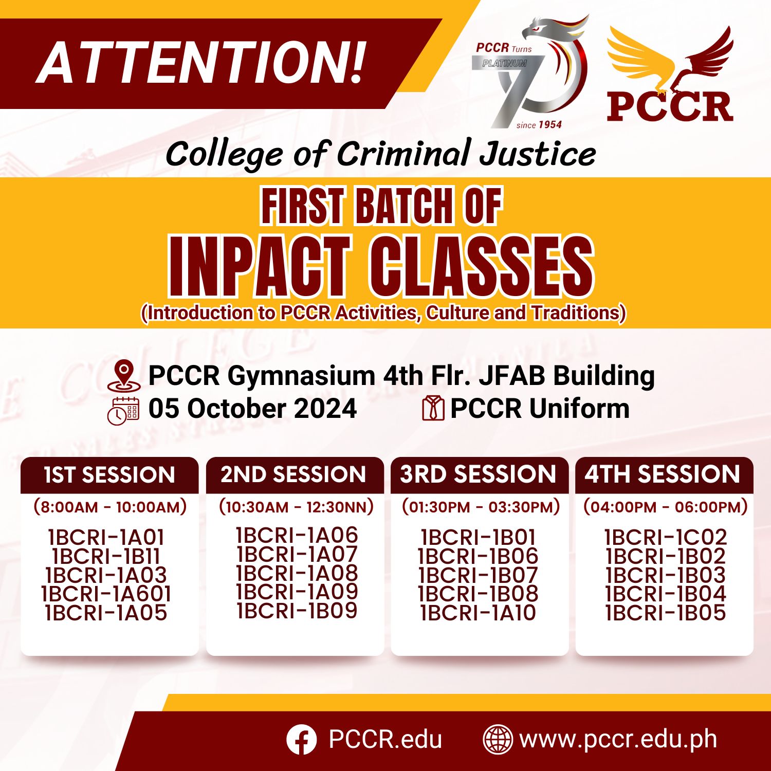 PCCR - 📢 ATTENTION 1ST-YEAR CRIMINOLOGY STUDENTS! Please be informed of ...