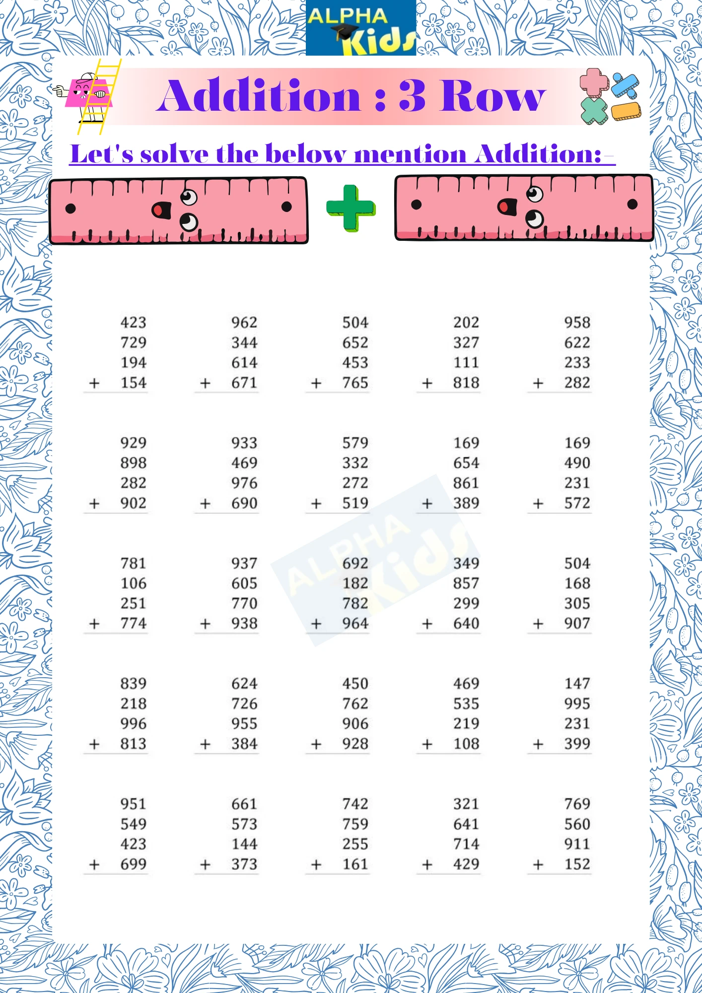 🌟Amazing 3 Rows Math Addition Worksheets for Students Parents Teachers ...