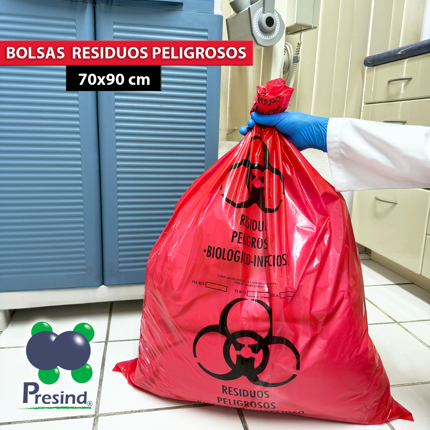 Presind - Bolsas RPBI para residuos peligrosos PRESIND ®️ Medida: 70x90 ...