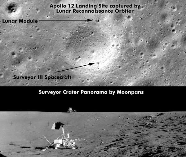 Space - Apollo 12 Landing site from the Lunar Reconnaissance Orbiter ...