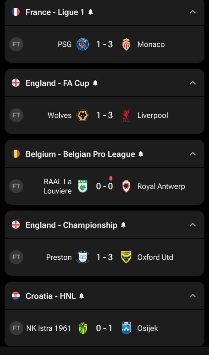 Today's football live scores