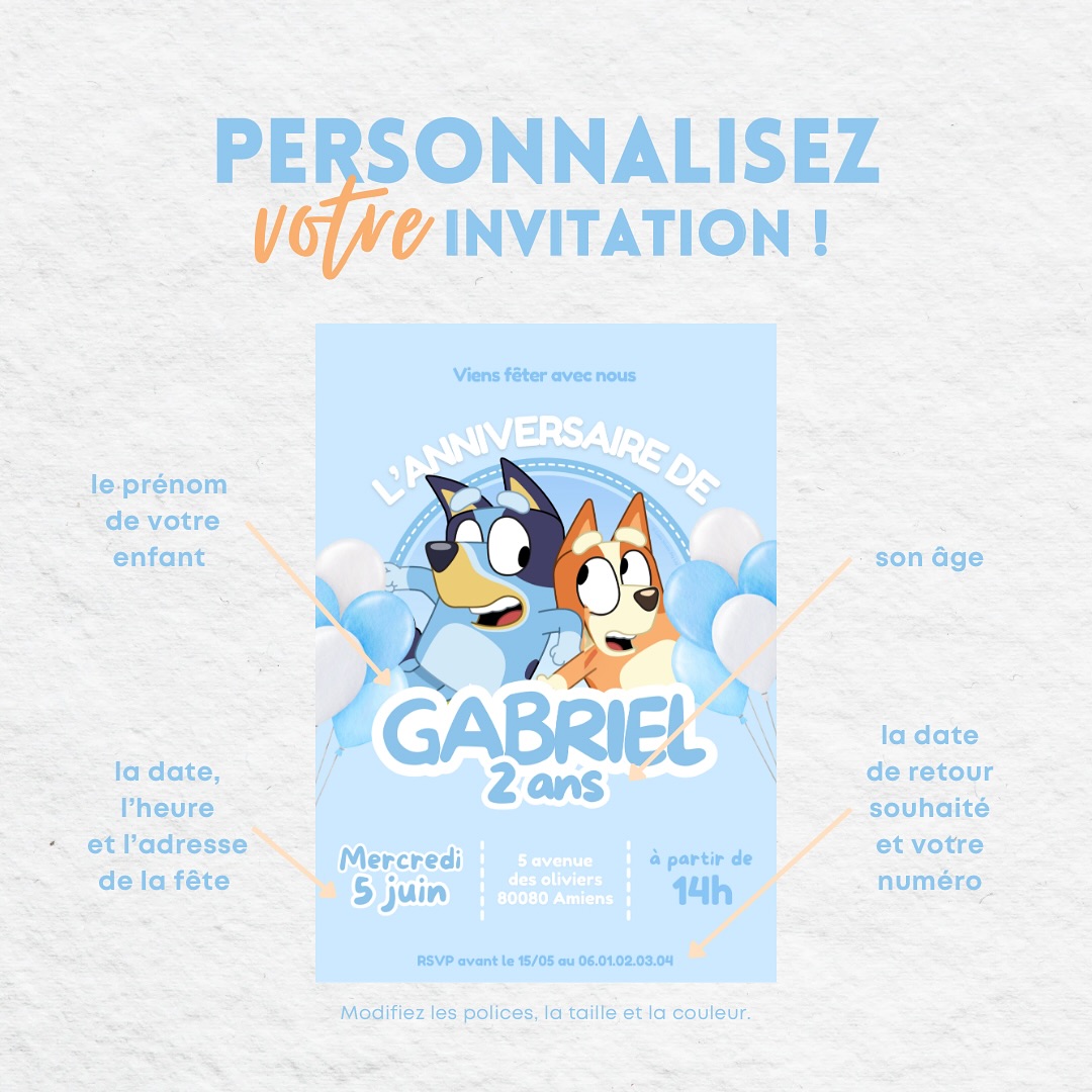 Invitations Anniversaire Bluey - 20 Cartes + Enveloppes - Thème Chien - Enfants Garçons Filles