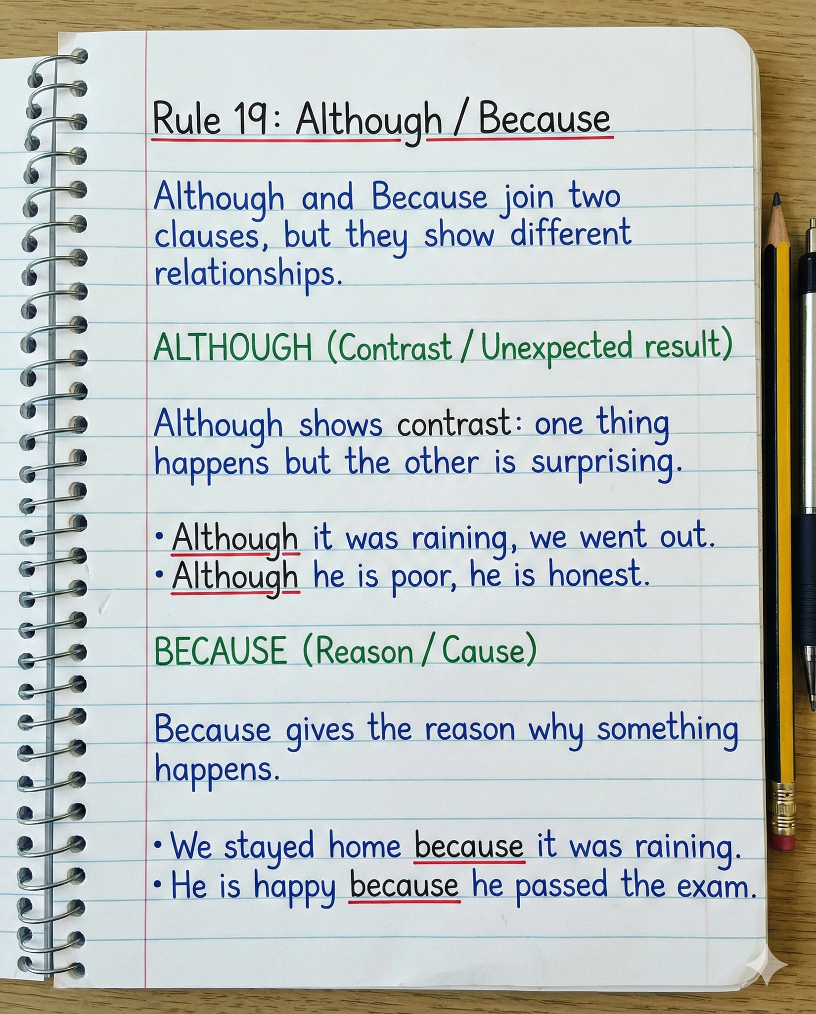 EduSphere - Rule 19: Although vs Because | Grammar Clarity One shows ...