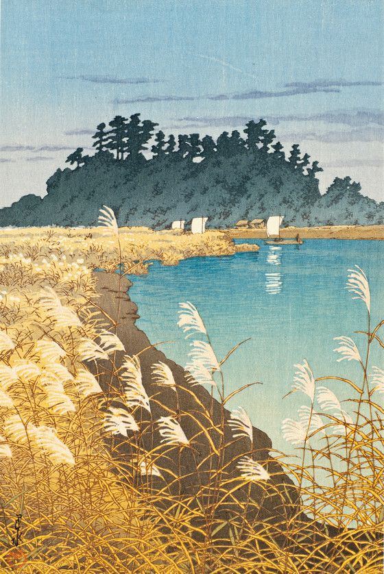 Hasui Kawase's Late Autumn in Ichikawa woodblock print