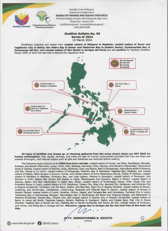 LATEST RED TIDE ADVISORY Shellfish... - BFAR Eastern Visayas