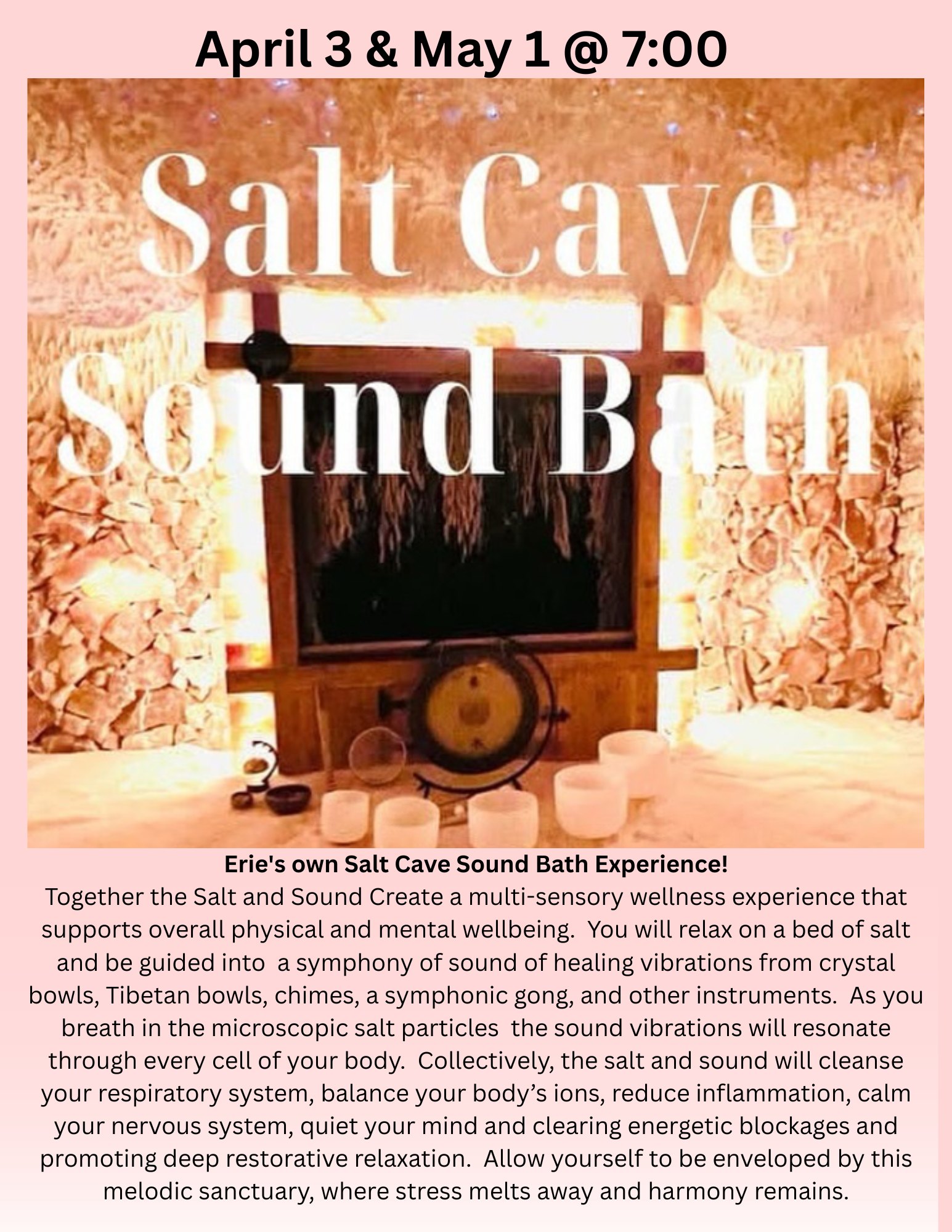 SALT CAVE SOUND BATH Wear something comfortable, blankets are 