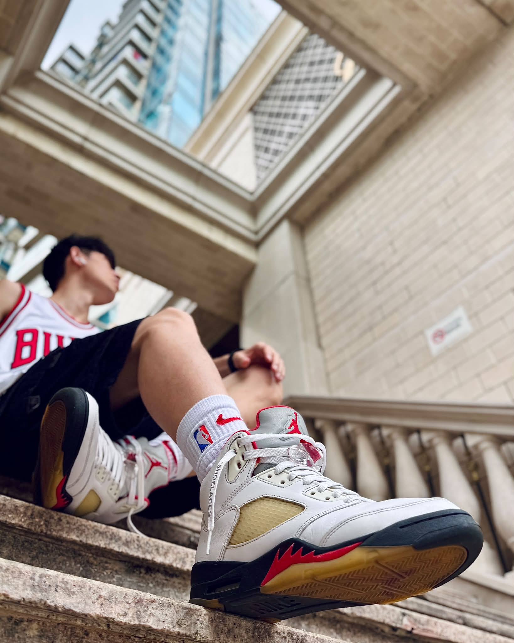 The Air Jordan 5 OG “Fire Red” Black Tongue on the board for July