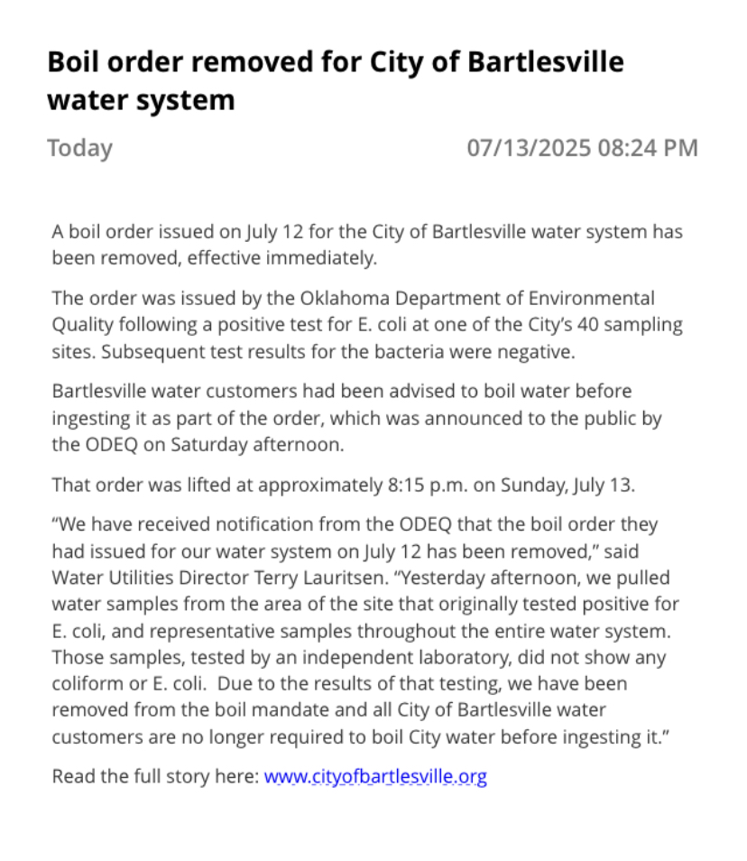Bartlesville Boil Order: What Happened and When It Was Lifted