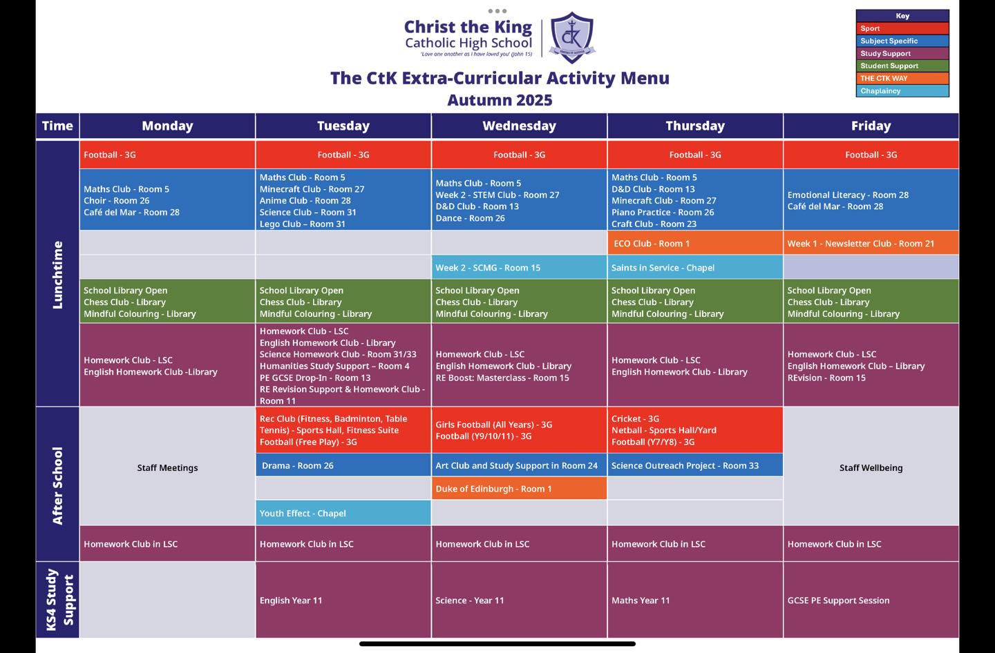 Christ - We are excited to share our updated extra-curricular timetable ...