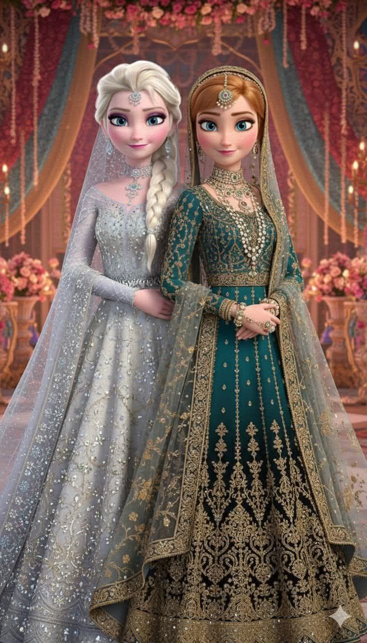 Elsa and Anna in typical Indian dresses. 💞💞