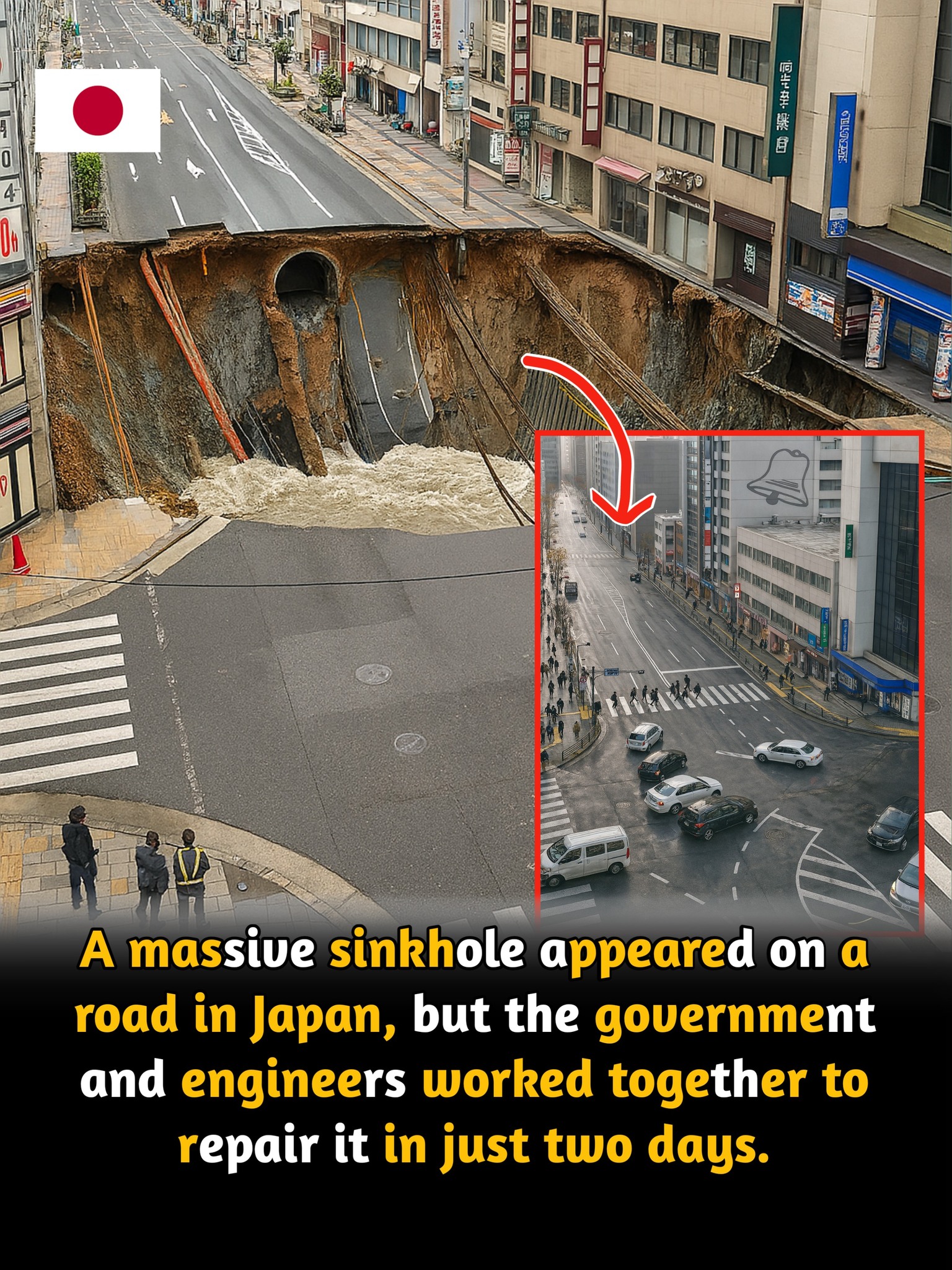 A sinkhole about 10 meters wide and 5 meters deep was found to