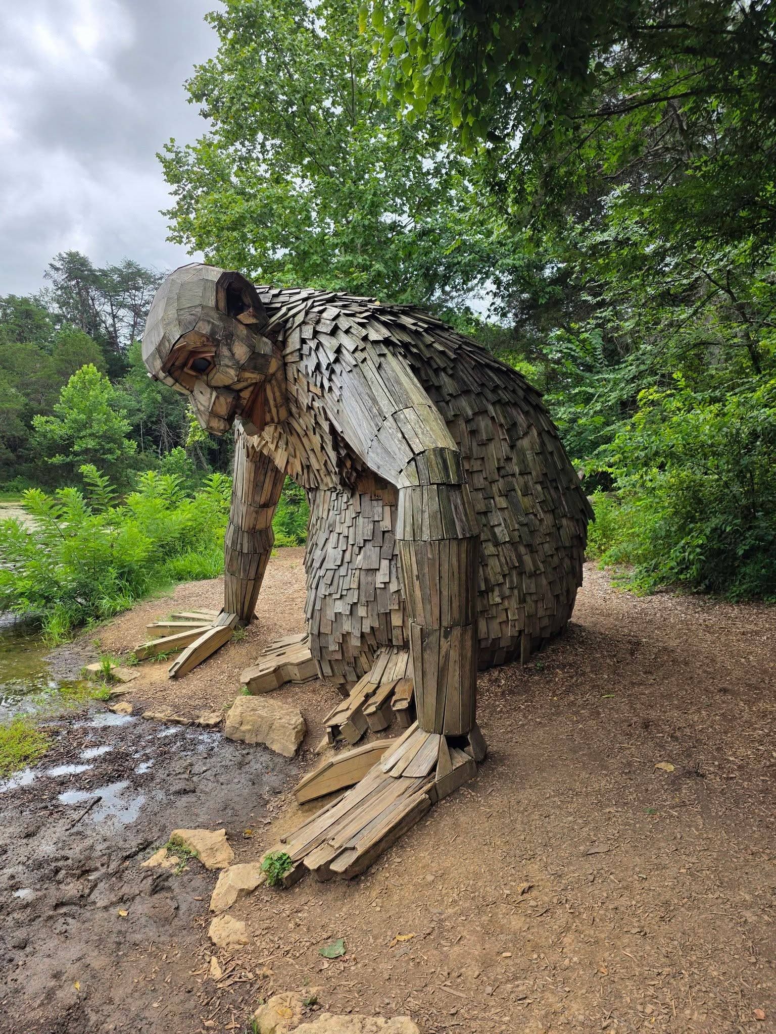 Bernheim Forest in Clermont, KY features giant wooden troll sculpture