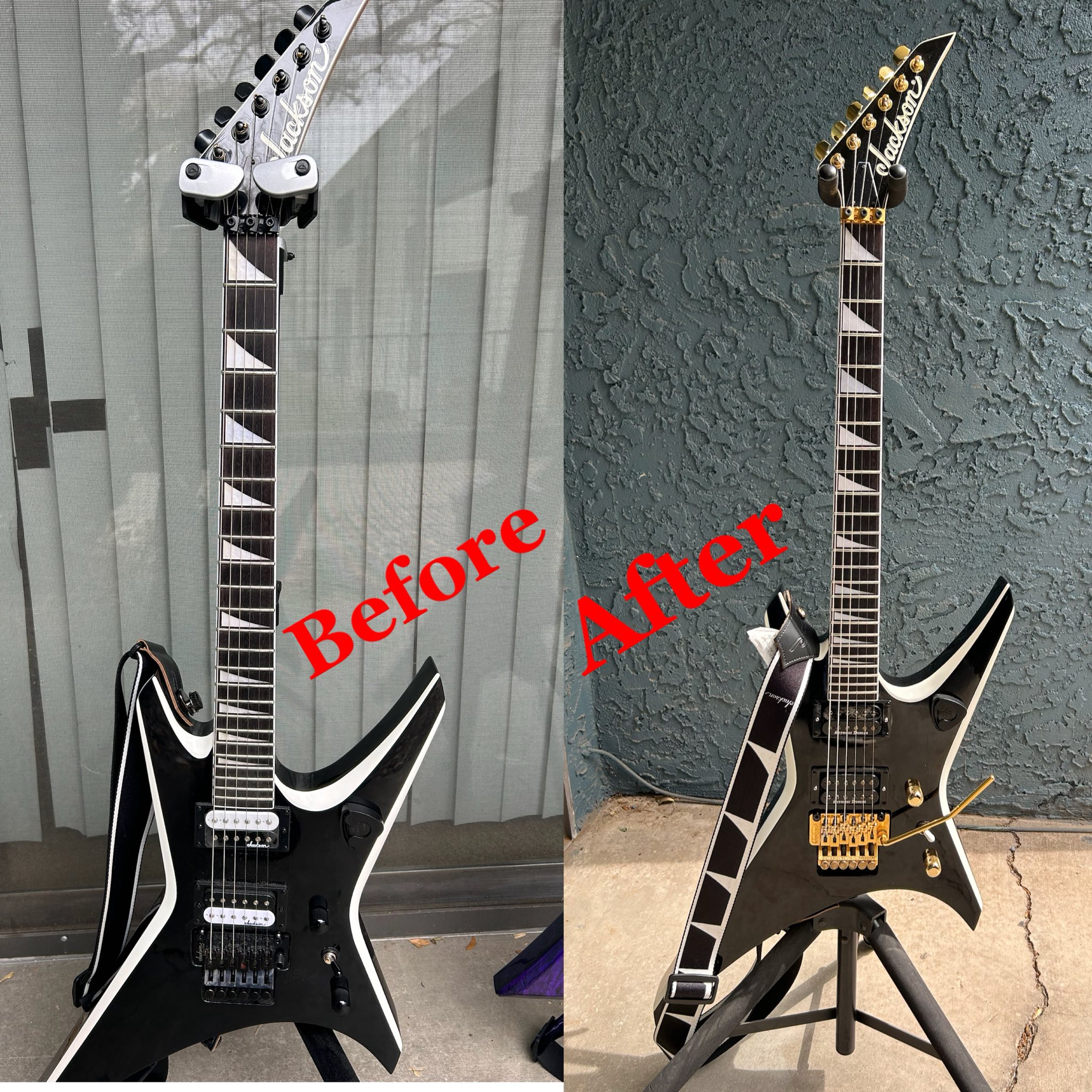 Modified Jackson JS32 Rhoads guitar with custom features