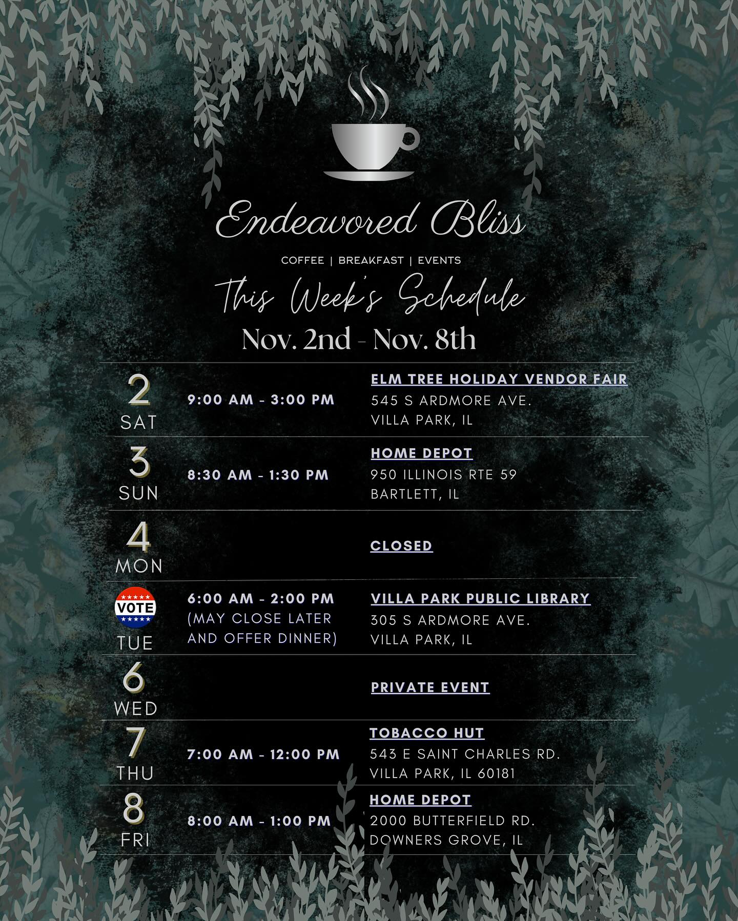 Endeavored - Here is this week's schedule! At the bottom of this post ...