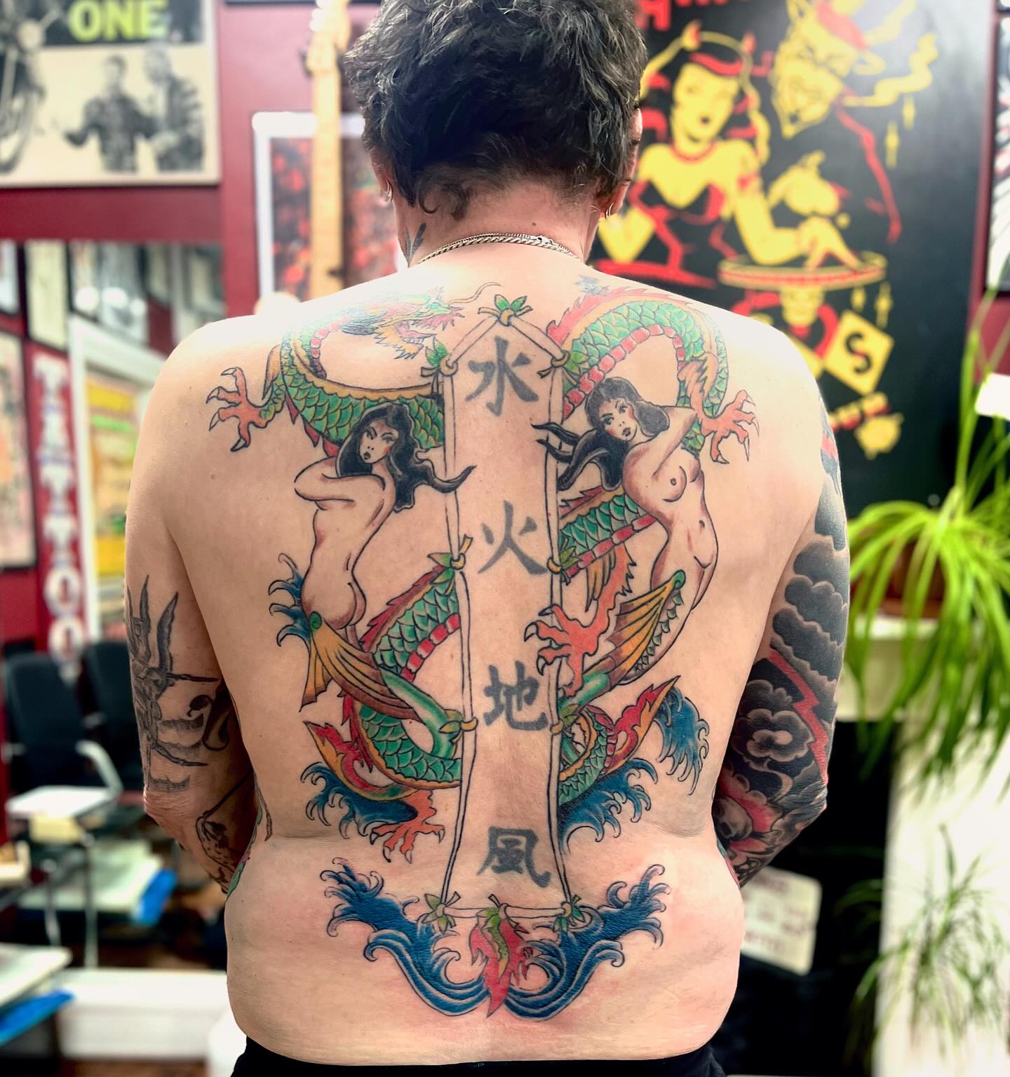 Sailor Jerry inspired back piece in progress @darrylgatestattoo 