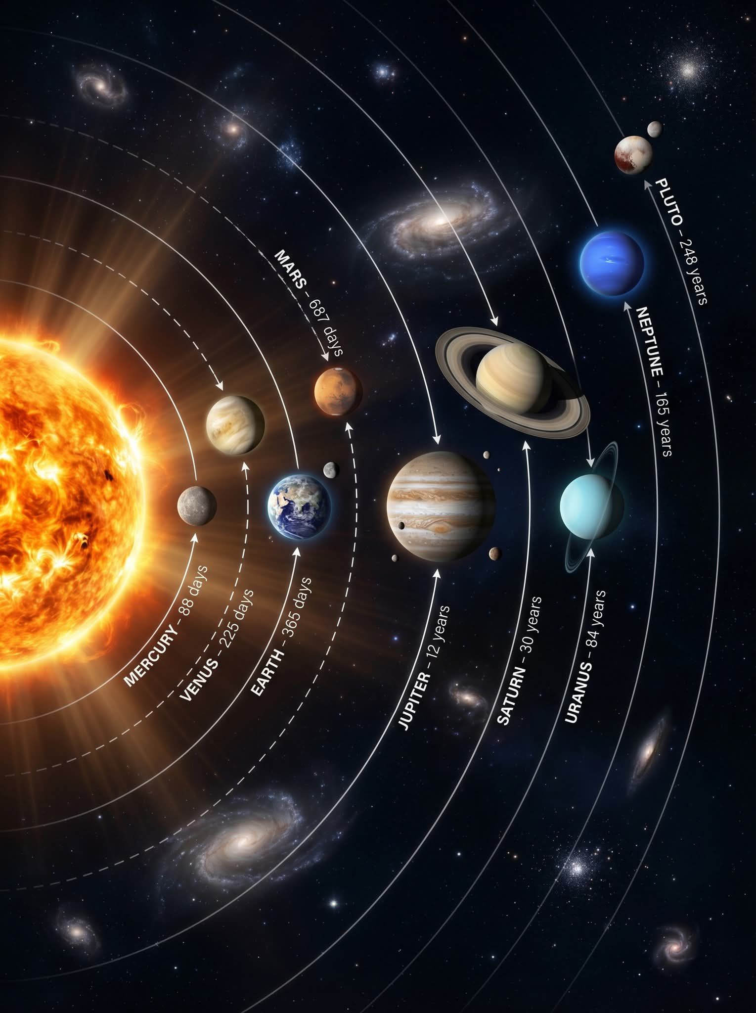 Orbital periods of planets in our solar system