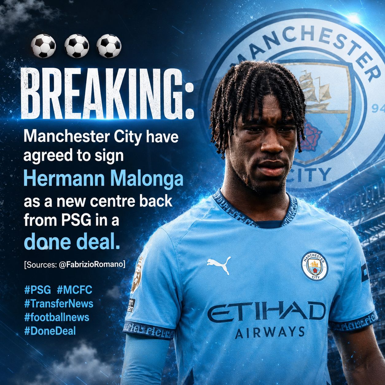 Manchester City sign Hermann Malonga as new centre back from PSG