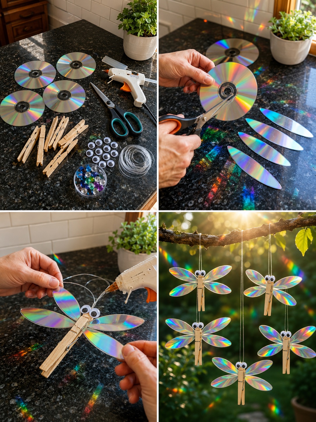 How to Make Sparkling DVD Dragonflies At Home 💿 Turn old DVDs or
