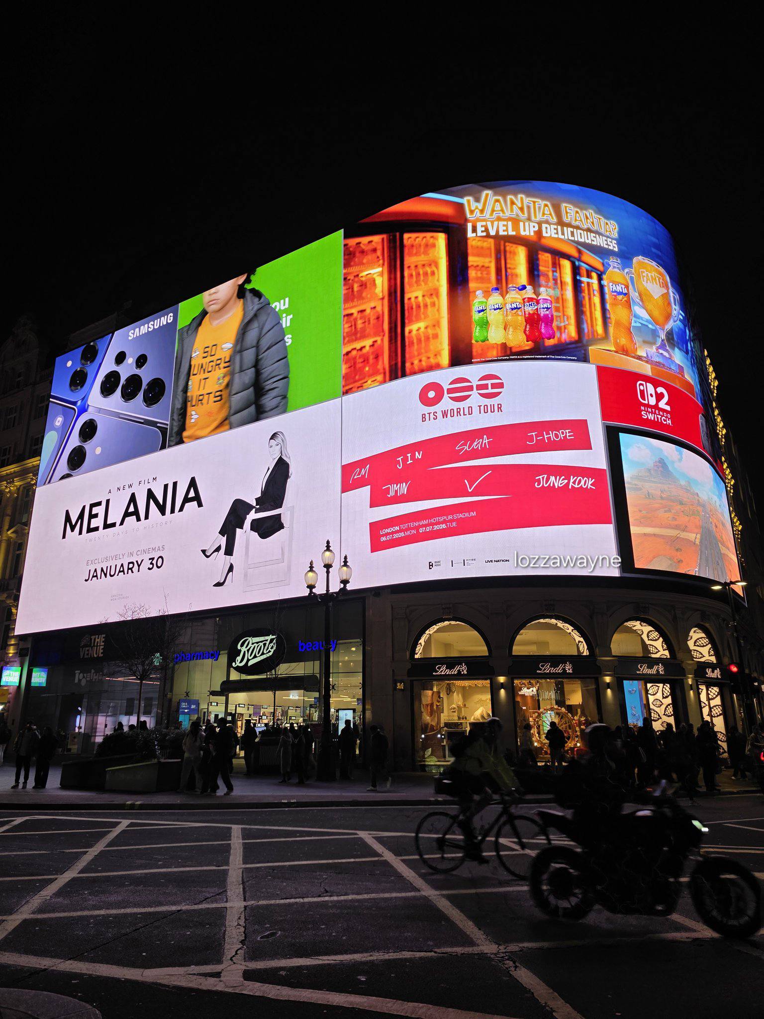 BTS WORLD TOUR promo on the big screen at Piccadilly Circus