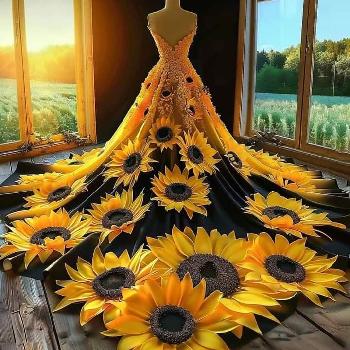 sunflower wedding dress Fairy Robes A-line Yellow Sunflower Wedding Boho Off Shoulder Gown Floral Embroidered Style:Floor Yellow sunflower collection_661881782345 Sleeveless Lace-Up Denim Midi