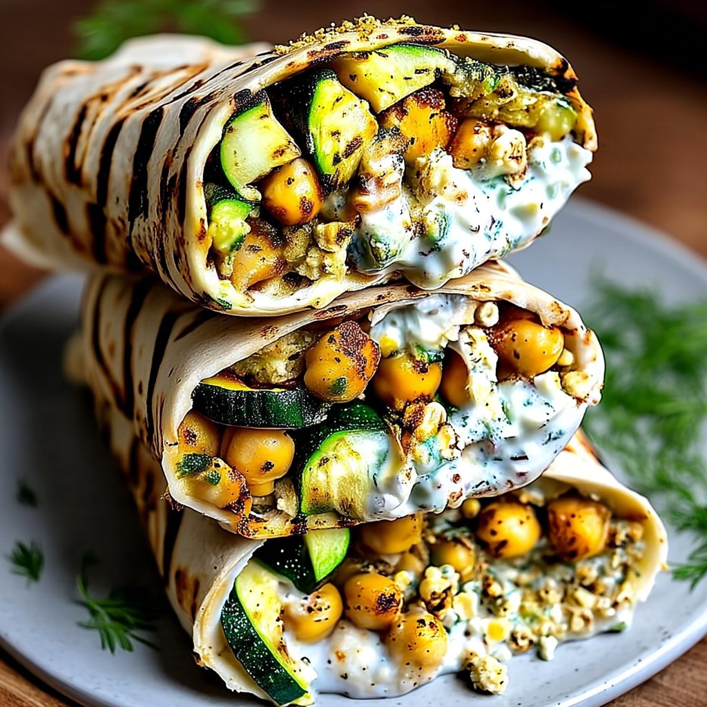 L’Art - Wraps de courgettes grillées, pois chiches et feta au yaourt ...
