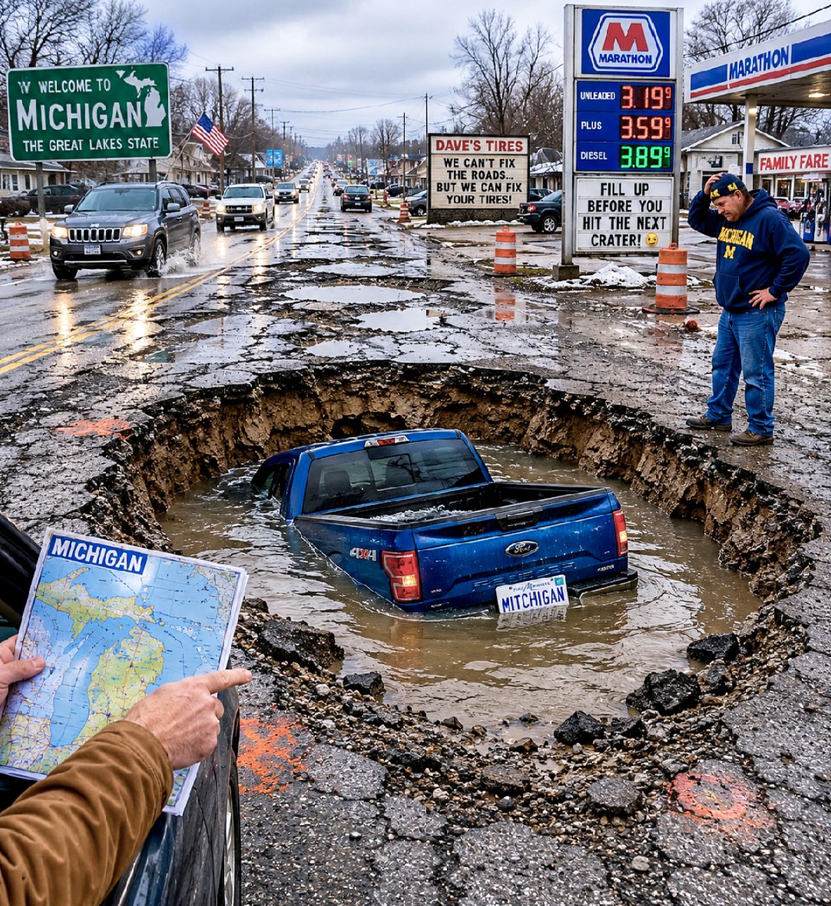 A large sinkhole that has closed a stretch of westbound I-196