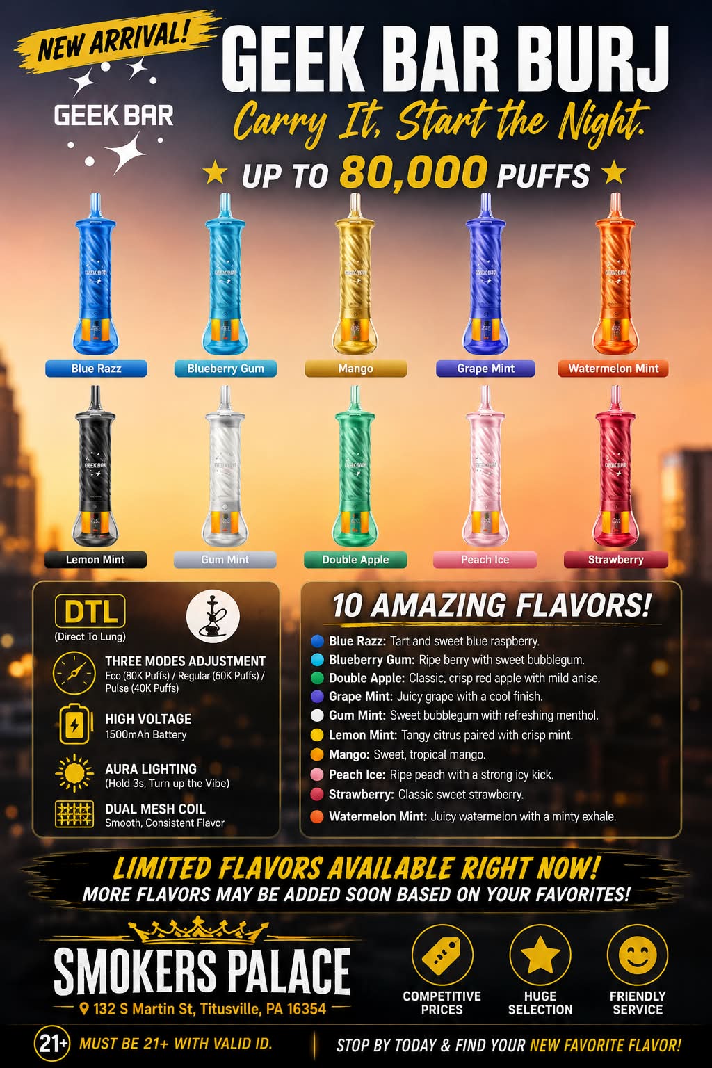 grape lemon geek bar flavor Burj vape now available at Smokers Palace Select Flavor ::Strawlemon Ice NON DISTRO DISPOS geek bar thc flavors