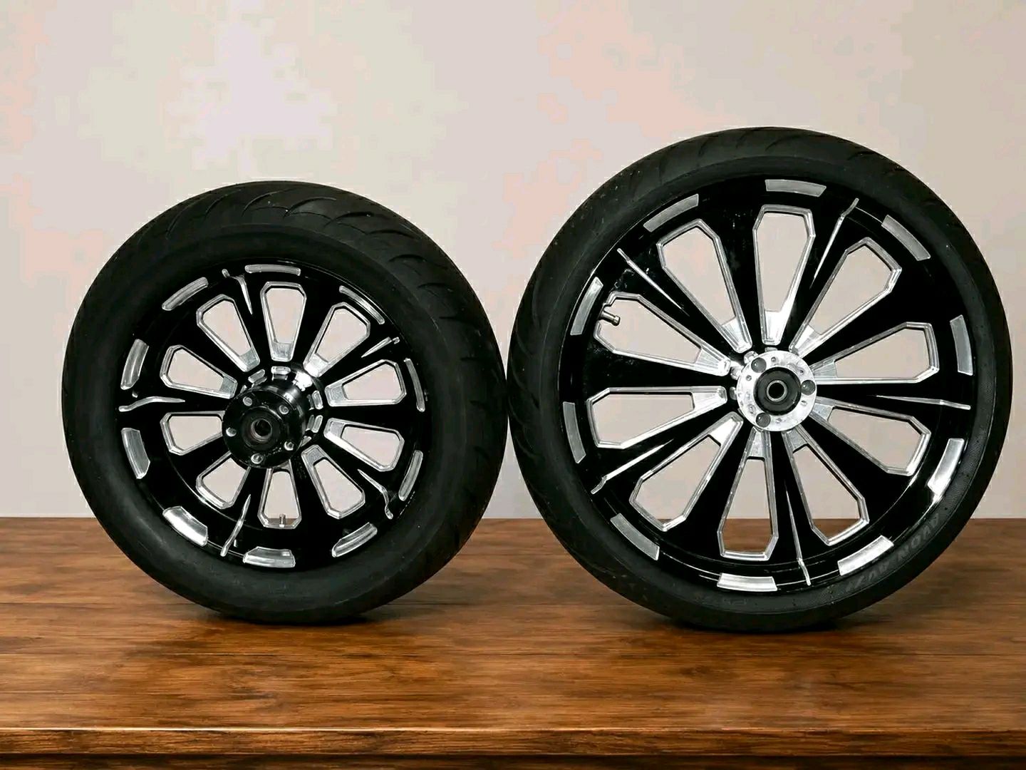 Combo cast laced 21 in. front wheel and 18 inch rear wheel for sale