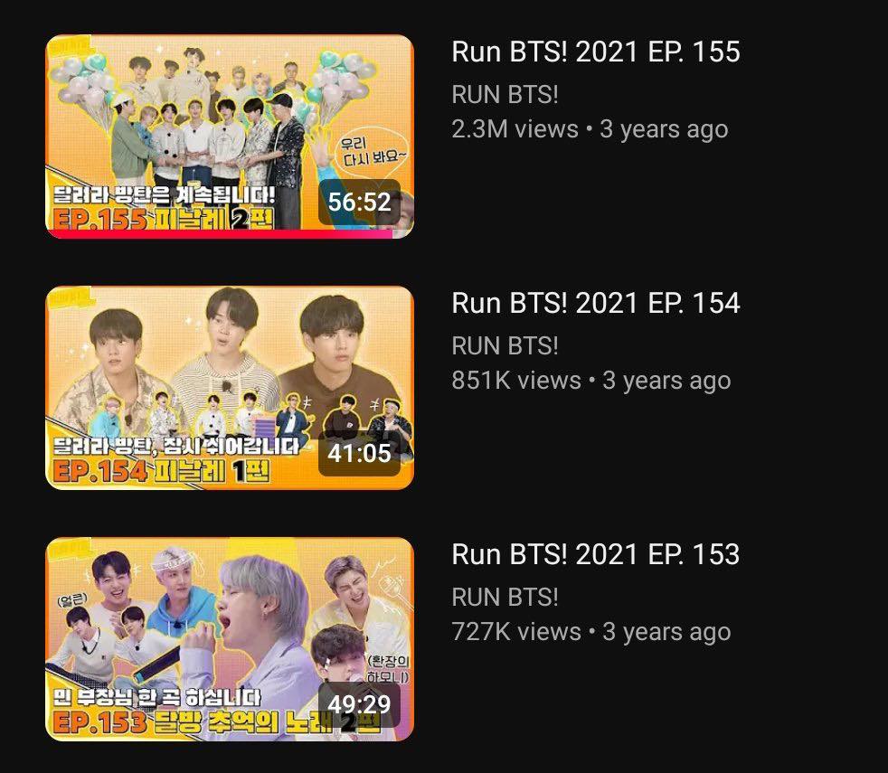 So…these are the total numbers of all RUN BTS episodes, our last