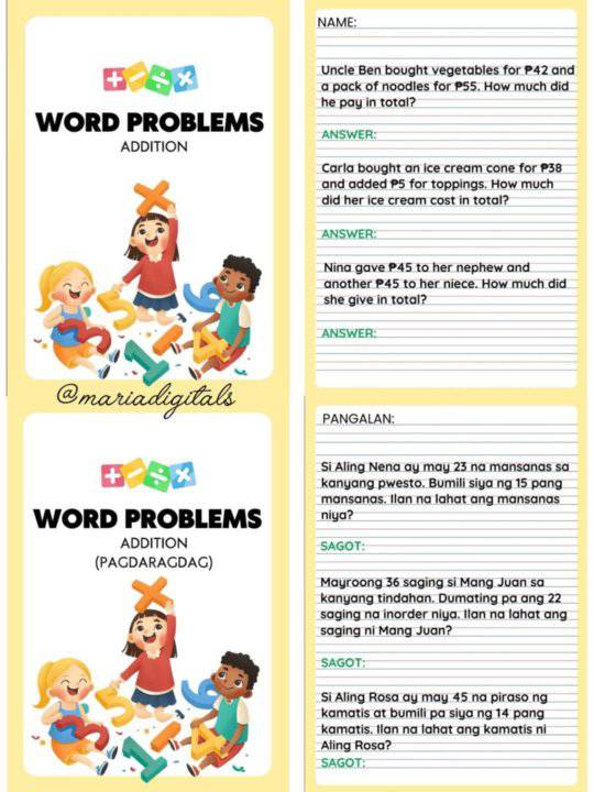 TAGA DepED AKO GRADE ONE | Mathematics Word Problems (English & Tagalog ...