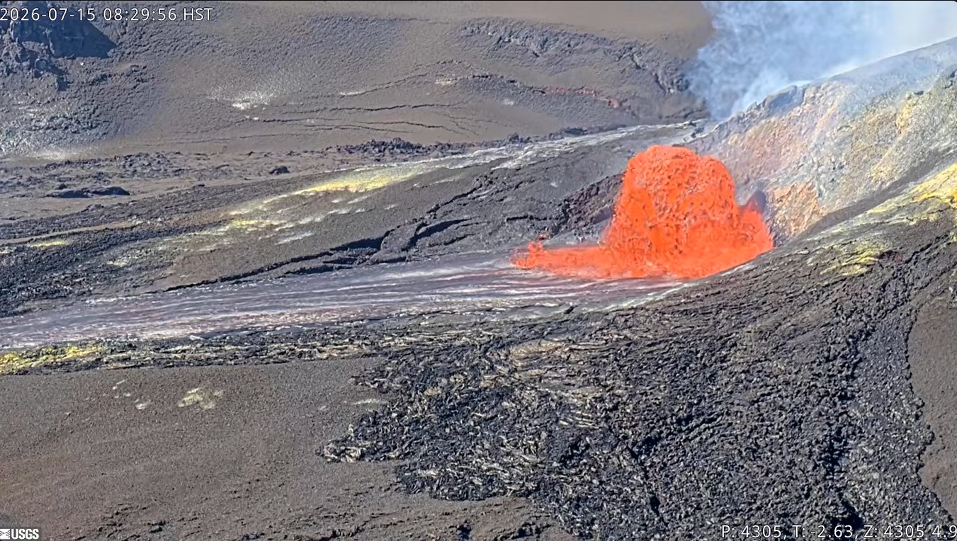 Kilauea Message 2026-07-15 09:20:45 HST. The north vent fountain