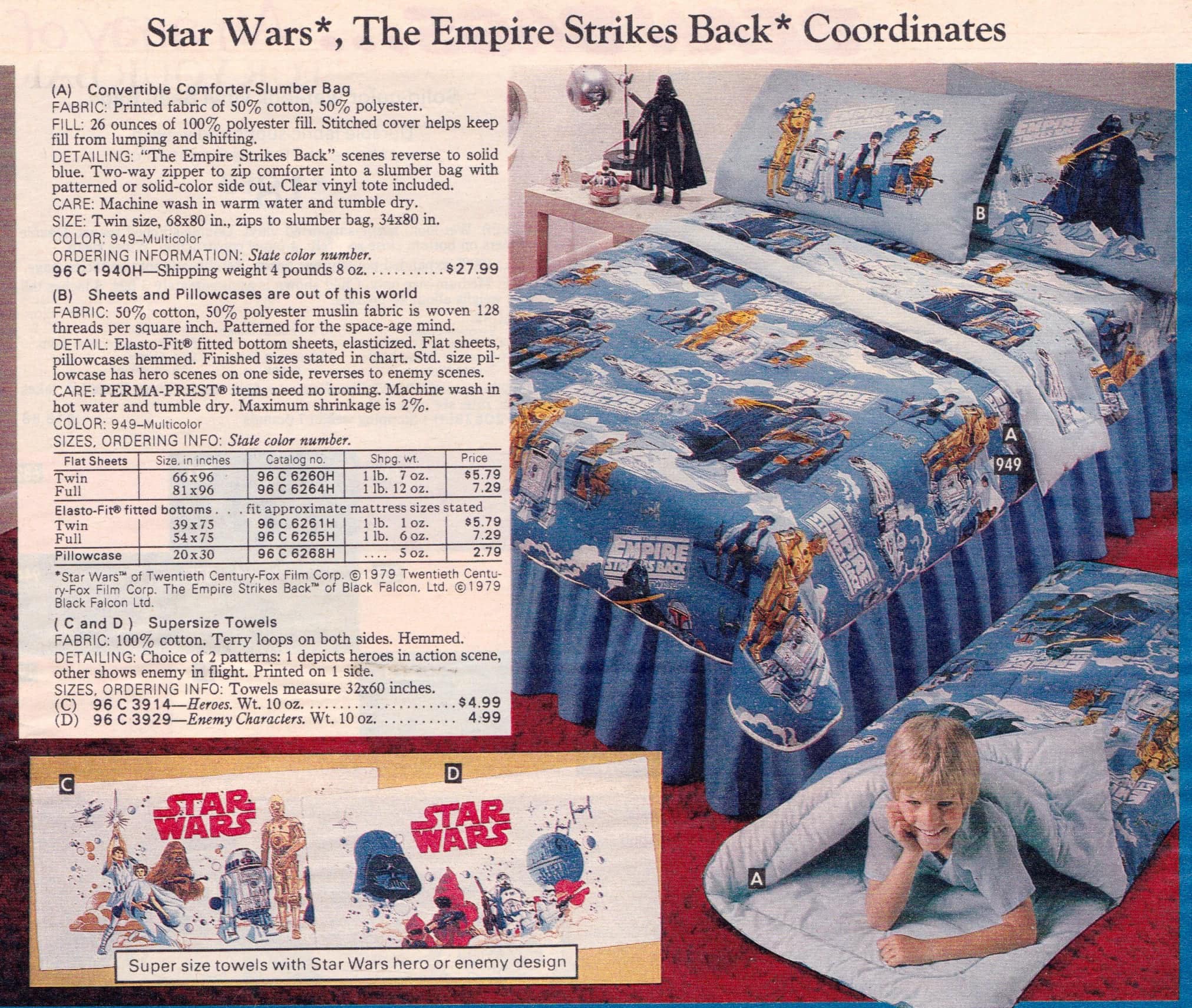 ビンテージ 1979 STAR WARS エンパイア USA製Sears シーツ Star Wars The Empire Strikes Back Be Set From Sears 1979 Catalog