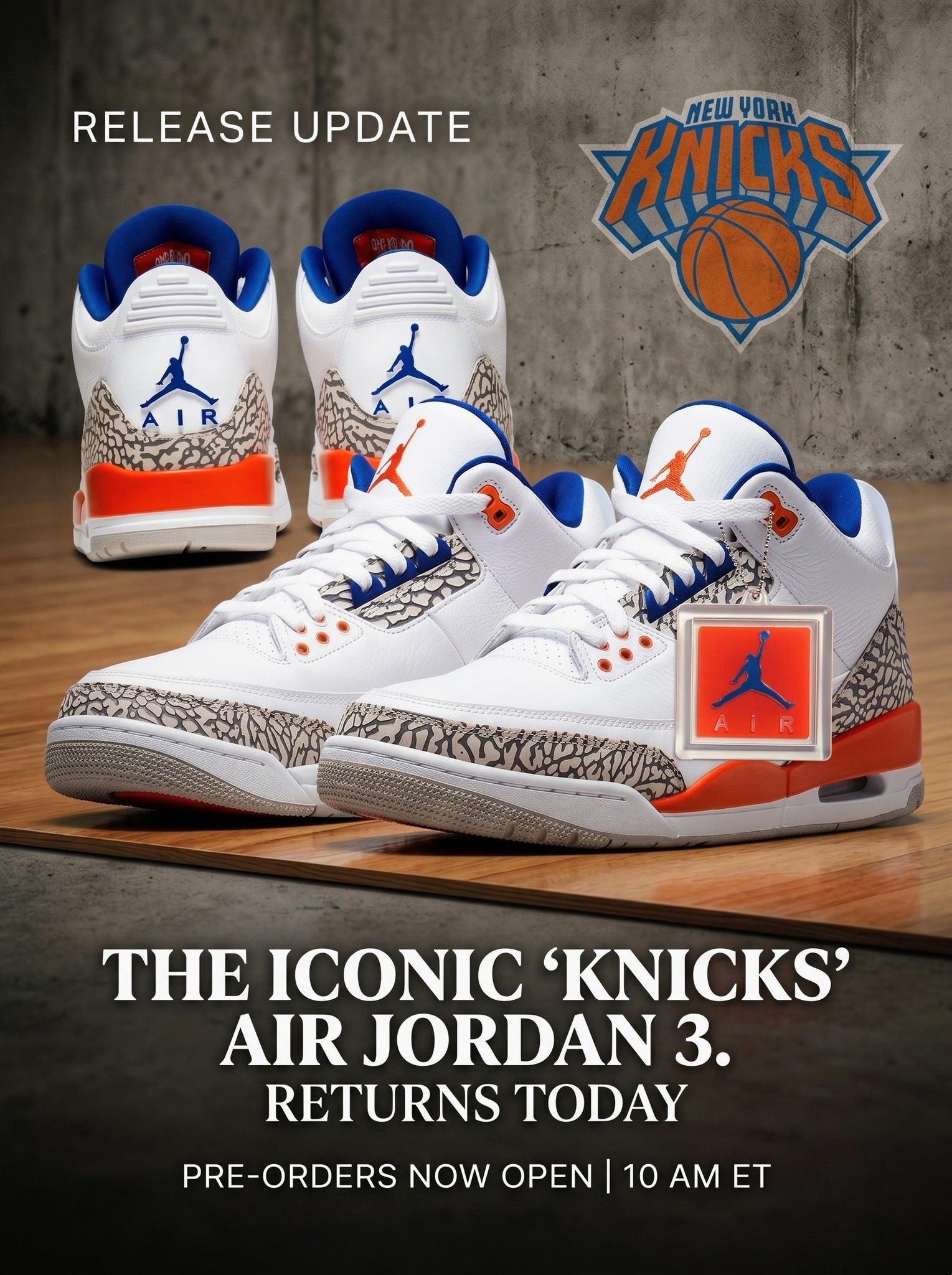 The Air Jordan 3 “Knicks” returns today, June 18th, through Nike 
