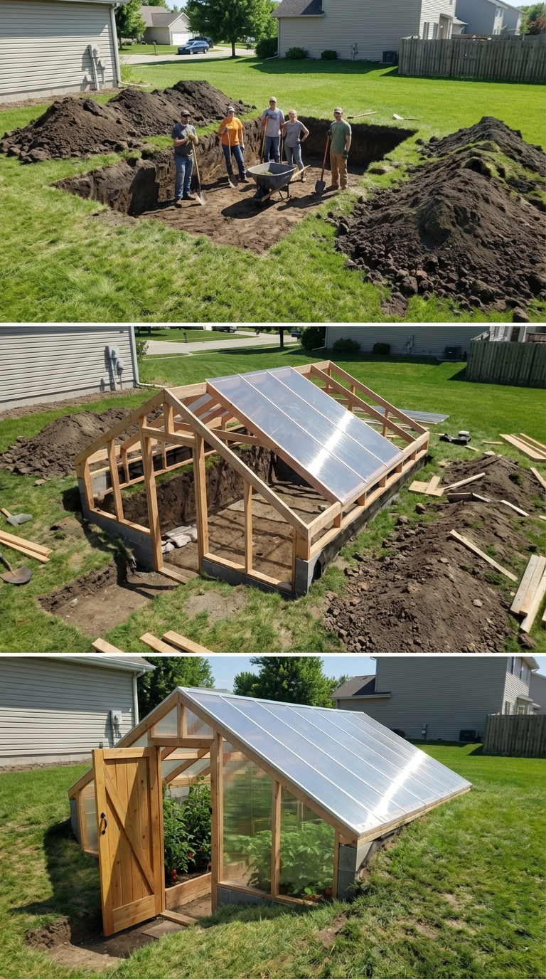 Plants - Underground Greenhouse Build Hack Dig a pit, frame wood, add ...