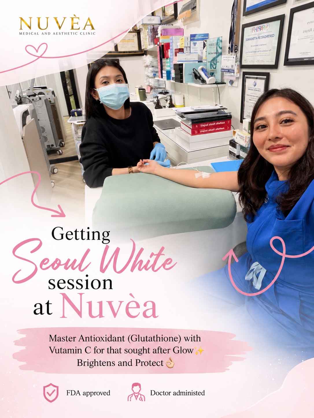 Our doctors and patients can't get enough of this treatment! 😍✨ Seoul White Intensive Gluta Push — a pure glutathione dose with Vitamin C for luminous, healthy-looking skin. ♥️🌸 Patients love making