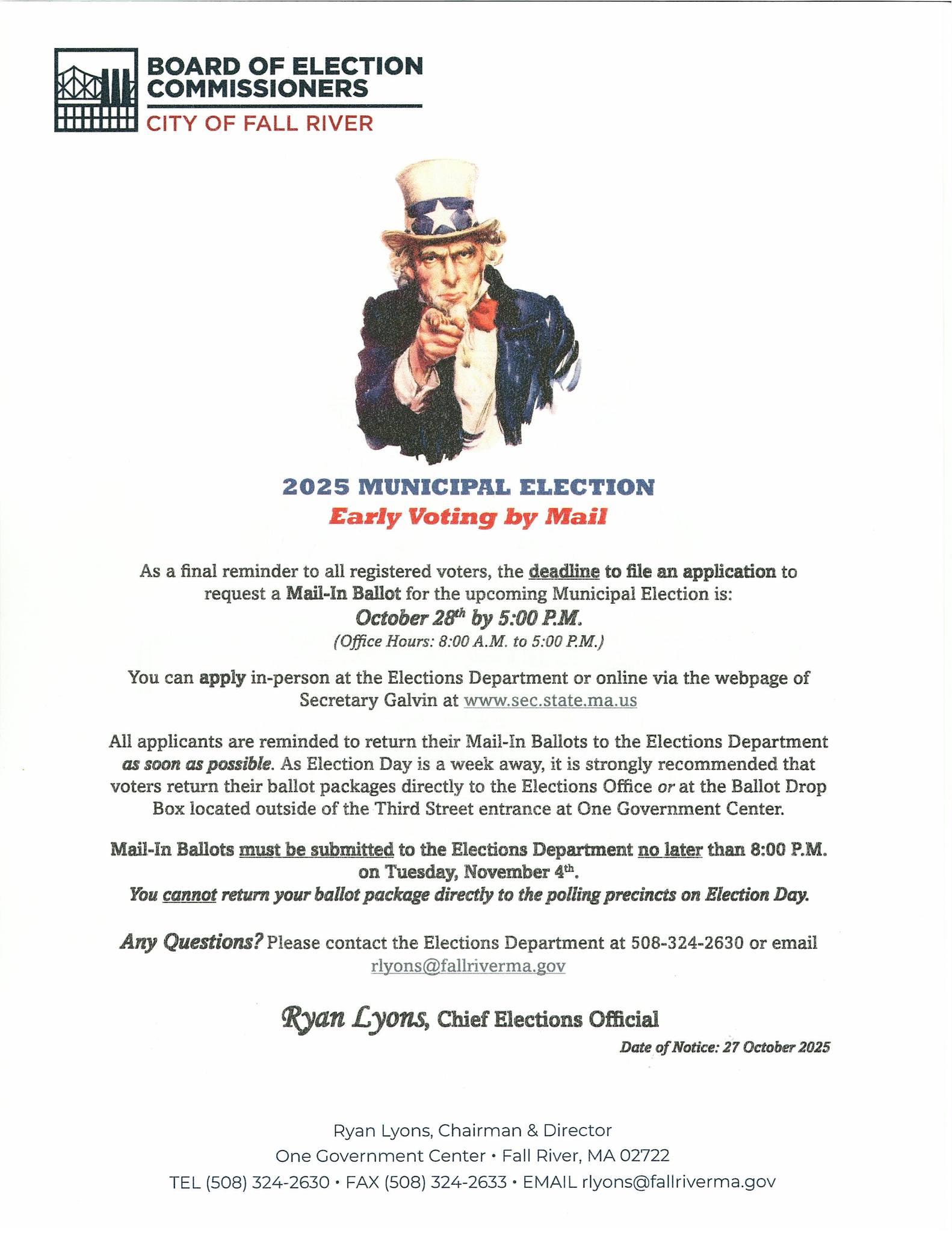 Fall - 2025 Municipal Election - Early Voting by Mail As a final ...