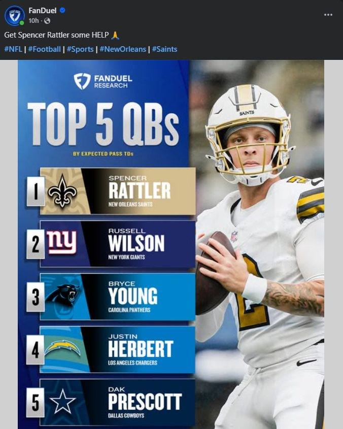 Adrian - ⚜️ Who Dat Nation! ⚜️ FanDuel knows the deal — Spencer Rattler ...