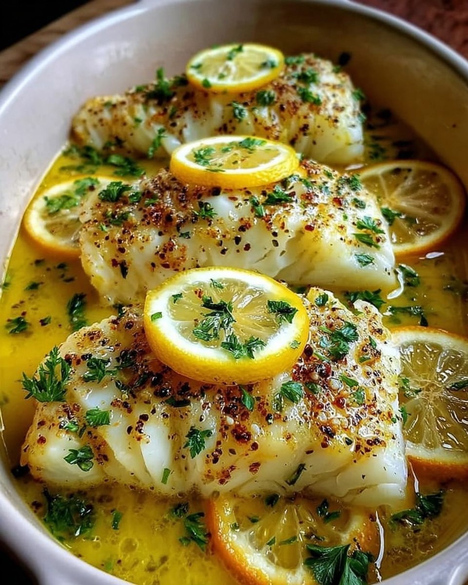 Recipes - Baked Lemon-Garlic Cod with Butter Sauce Ingredients: 1 ½ lbs ...