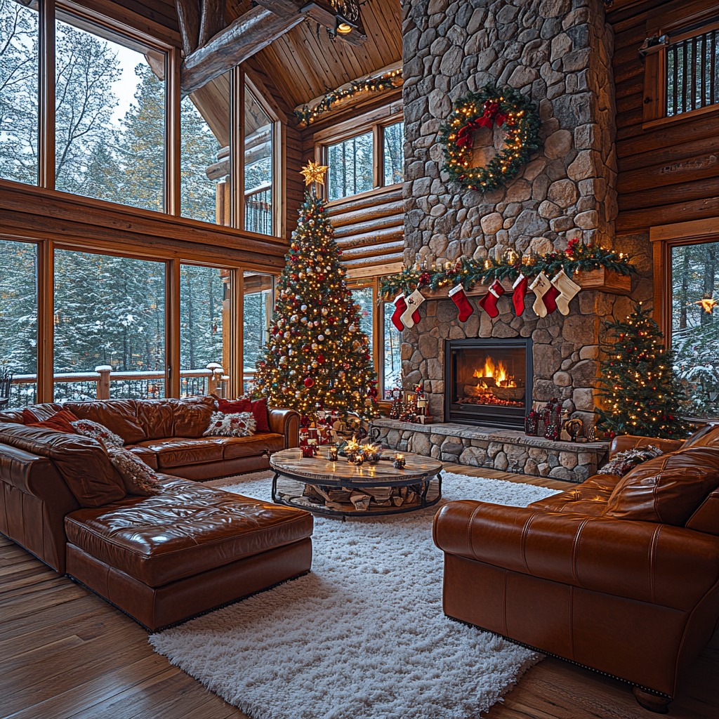 Home - Rustic Christmas Cabin with Fireplace & Tree | Cozy Holiday ...