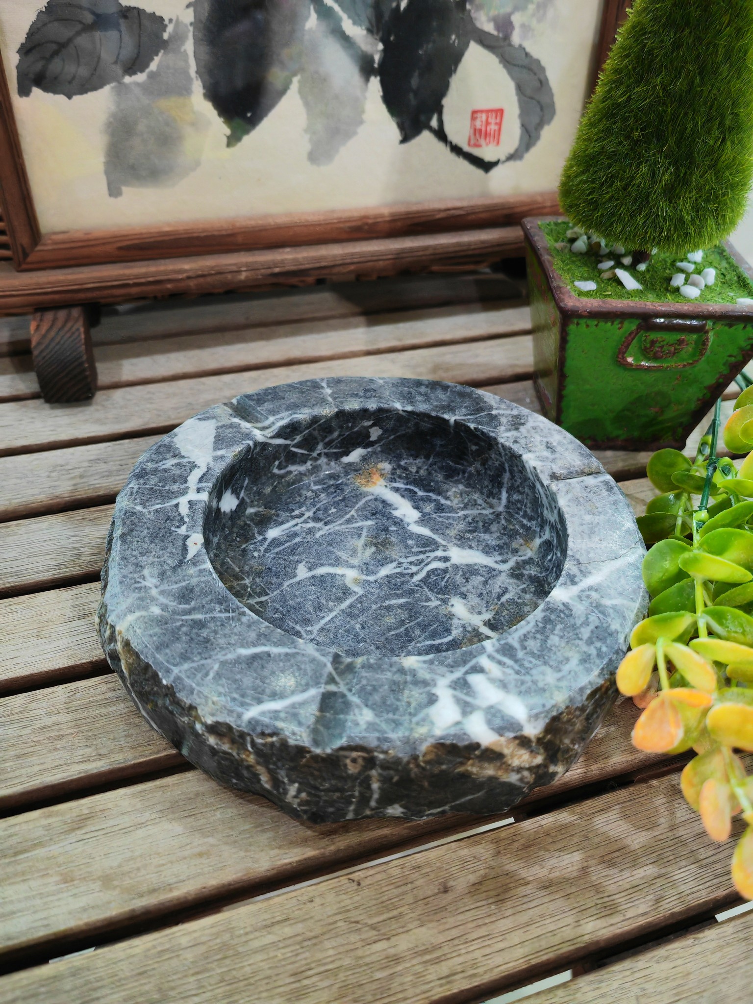 O963+ Vintage | Natural Marble | Carved | Ashtray 中古| 天然大理石