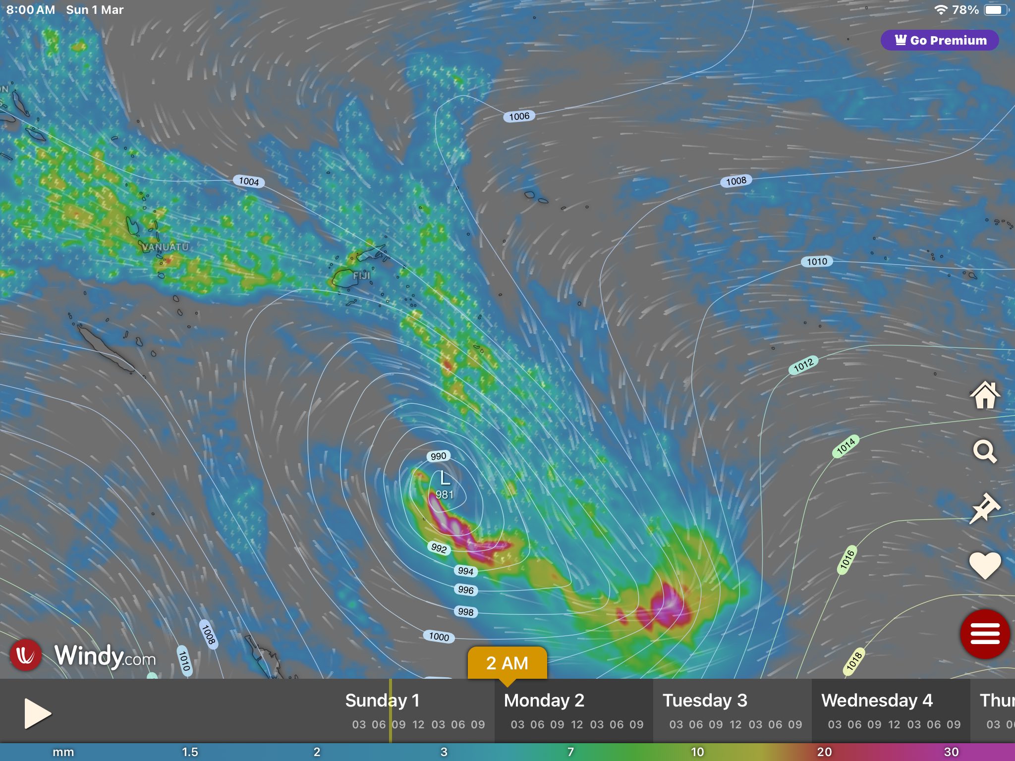 Tropical cyclone approaches Fiji with heavy rain and strong winds