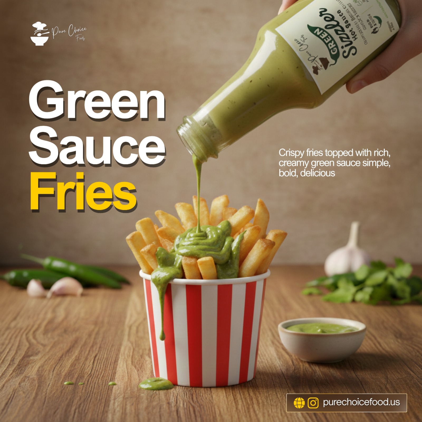 Pure - Green Sauce Fries 🌿 Experience a bold fusion of flavor golden ...