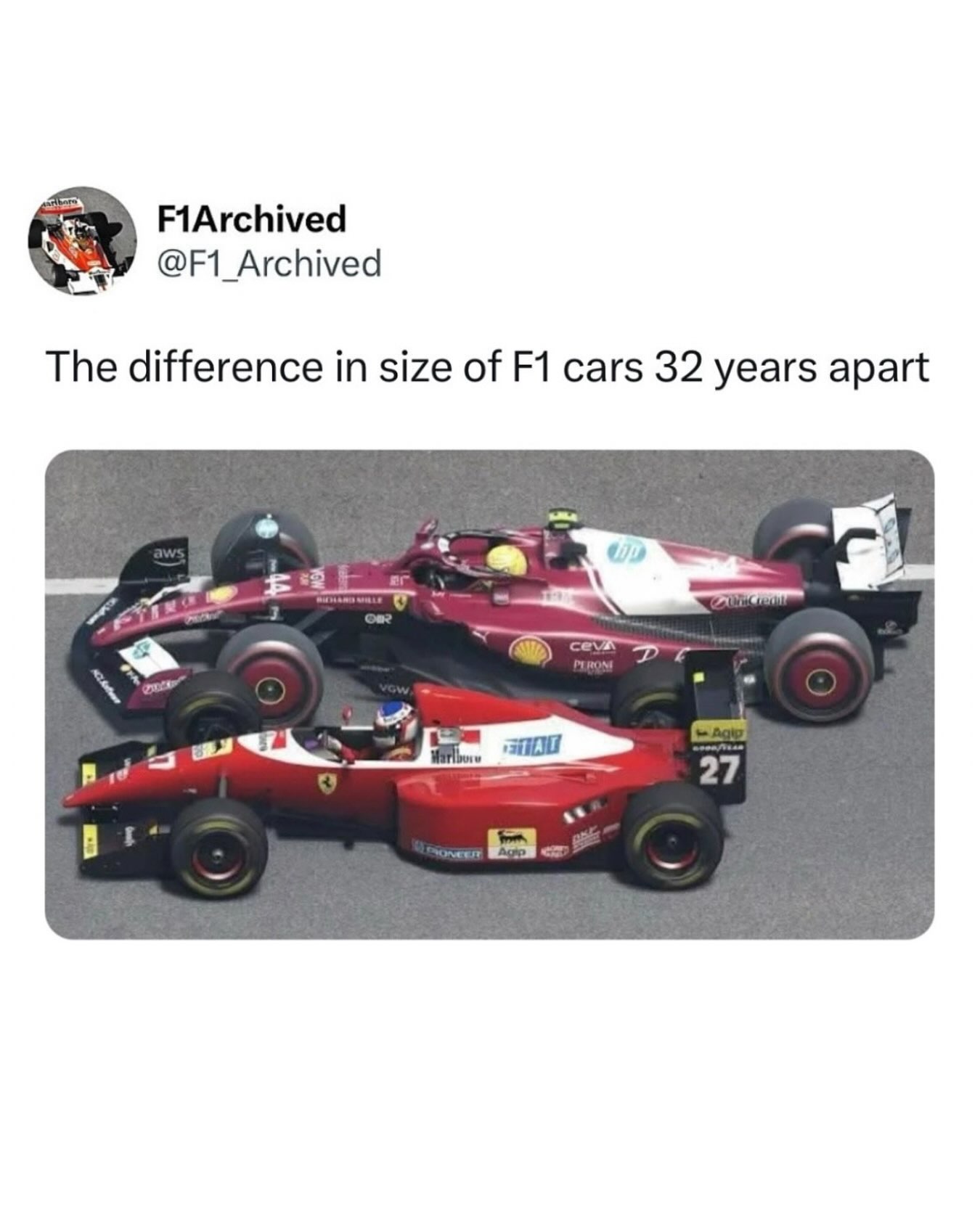 Size difference between a 2000s F1 and a current one 😲 Credit